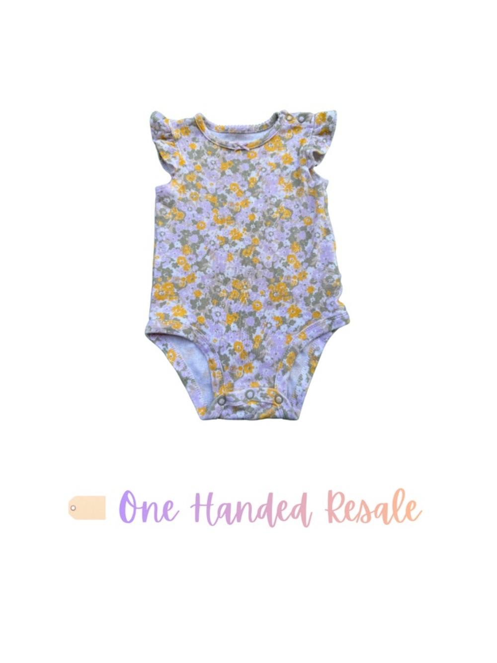 🌼 Carter’s Kids Yellow Green Purple Floral Print Ruffle Sleeve Baby Onesie 9M